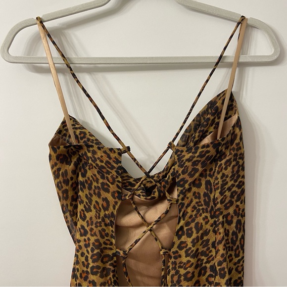 NWT STAUD Mini Bellamy Leopard Print Spaghetti Strap Dress L - Picture 9 of 15